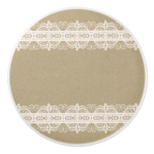 Brown Kraft Paper & Rustic White Lace Keramikknauf
