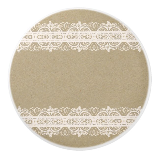 Brown Kraft Paper & Rustic White Lace Keramikknauf (Vorderseite)