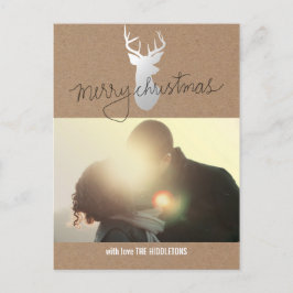 Brown Kraft Paper Silver Rentier Christmas Foto Feiertagspostkarte