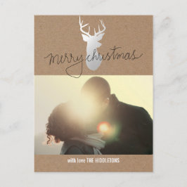 Brown Kraft Paper Silver Rentier Christmas Foto Feiertagspostkarte