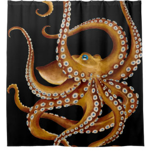 Brown-Kraken-blaues Augen-schwarze Kunst Duschvorhang
