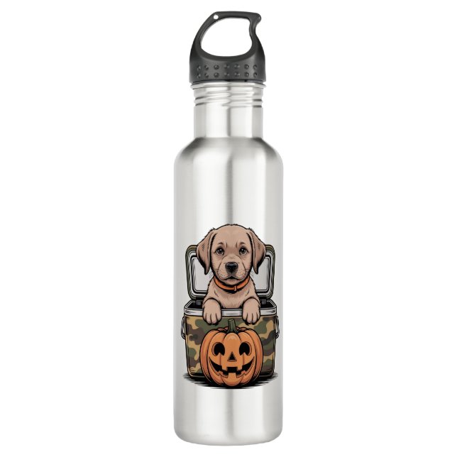 Brown Lab Dog Halloween Spooky Edelstahlflasche (Vorderseite)
