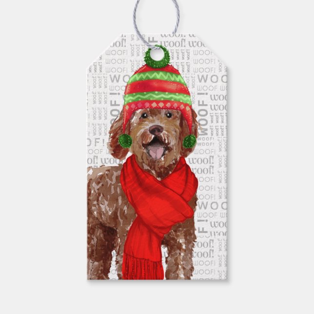 Brown Labradoodle Holiday Dog Weihnachten Geschenkanhänger (Vorderseite)