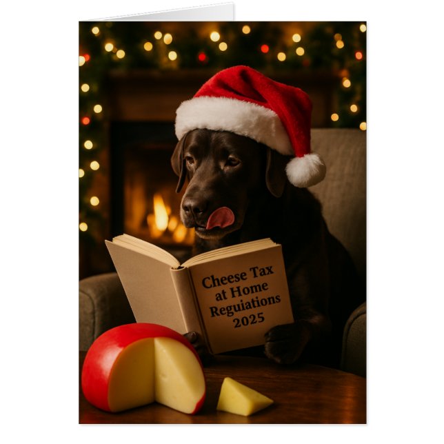Brown labrador  'Cheese Tax' Christmas card (Vorne)