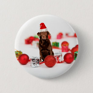 Brown Labrador Dog Christmas w Geschenke Weihnacht Button