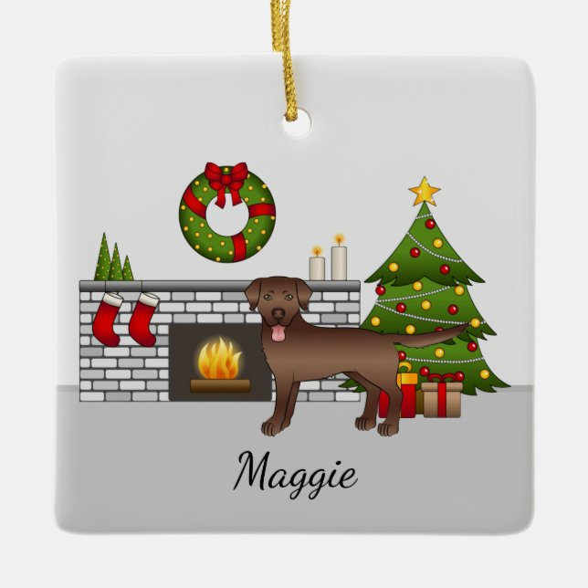 Brown Labrador Retriever - Festlicher Weihnachtsra Keramikornament (Vorderseite)