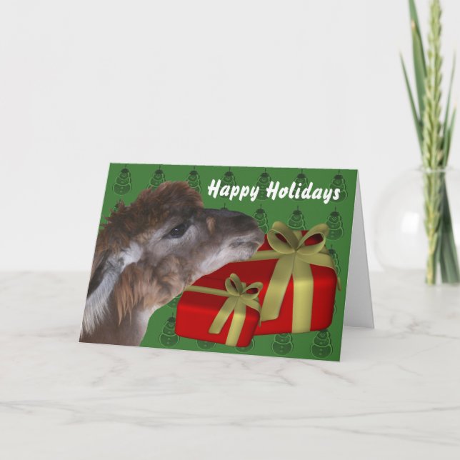 Brown-Lama-Vieh-Weihnachtsfeiertags-Karte Feiertagskarte (Vorderseite)