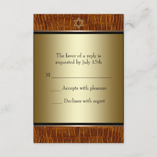 Brown Leather Black Bar Mitzvah UAWG RSVP Karte
