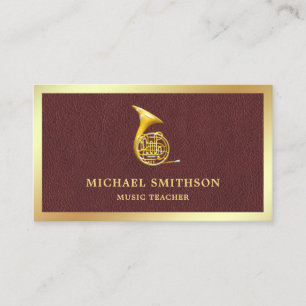Brown Leather Gold Foyer Französischer Horn Music  Visitenkarte