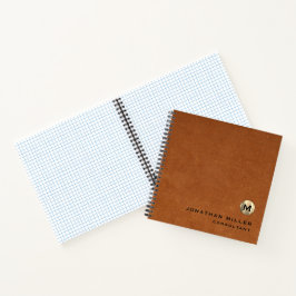 Brown Leather Gold Monogram Graph Paper Notizbuch
