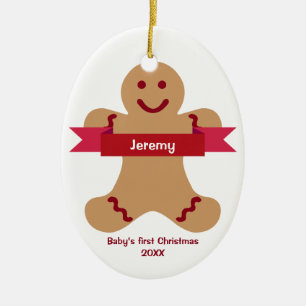 Brown-Lebkuchenkinderrotes Fahnen-Namenbaby zuerst Keramik Ornament
