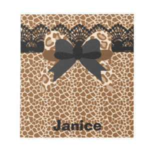 Brown Leopard Lace & Bow Small Notepad Notizblock