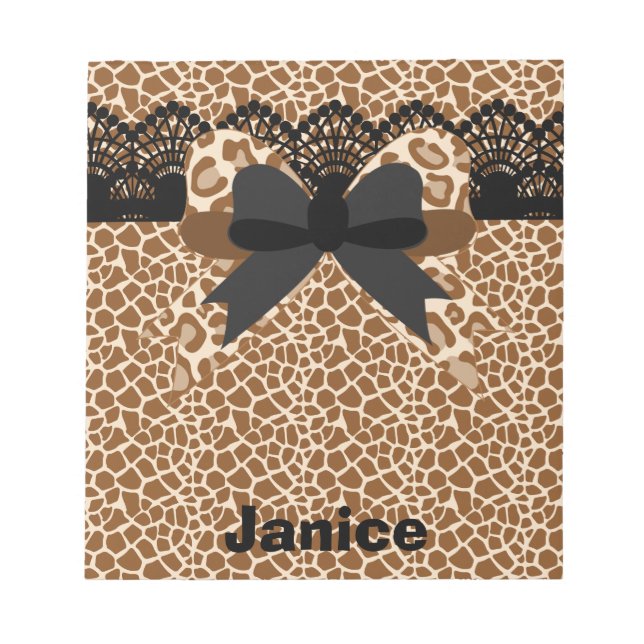 Brown Leopard Lace & Bow Small Notepad Notizblock (Vorderseite)