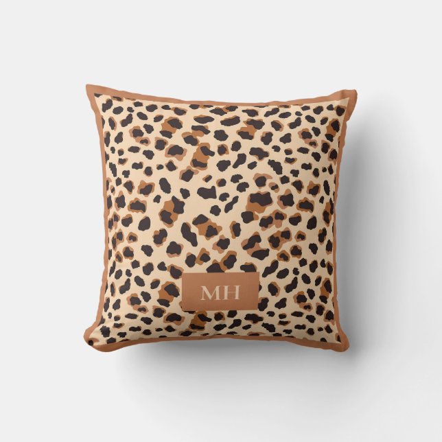 Brown Leopard Pattern Modern Initials Monogram Kissen (Vorderseite)