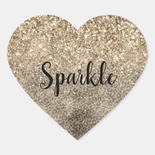 Brown Leopard Print Gold Glitter sparkle Herz-Aufkleber