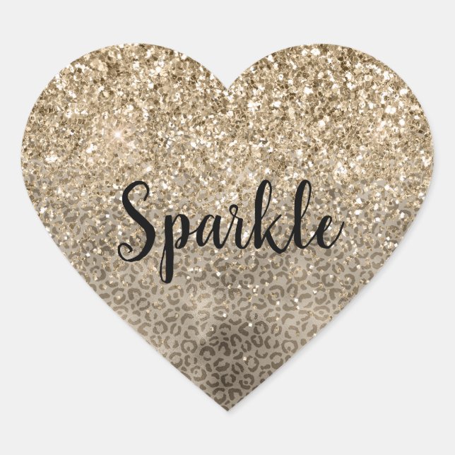 Brown Leopard Print Gold Glitter sparkle Herz-Aufkleber (Vorderseite)