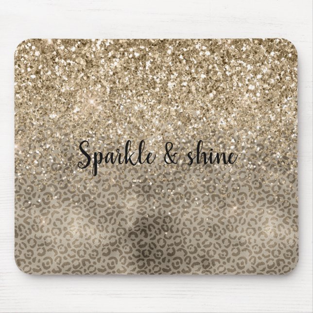 Brown Leopard Print Gold Glitter sparkle Mousepad (Vorne)