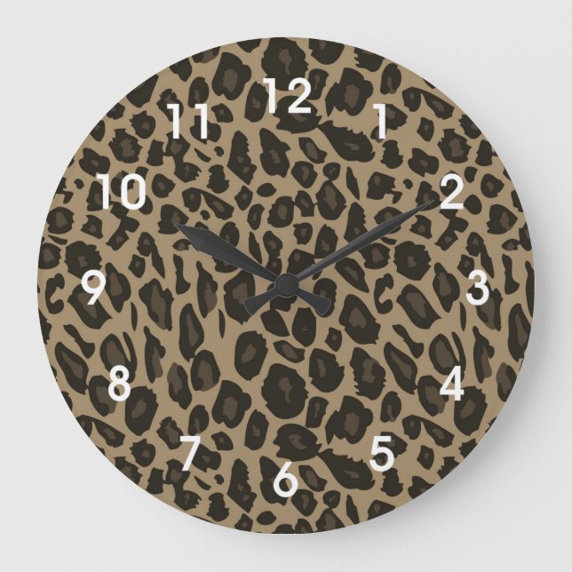 Brown Leopard Print Große Wanduhr (Vorderseite)