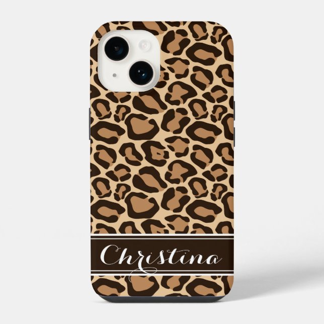 Brown Leopard Print Monogram iPhone Hülle (Rückseite)