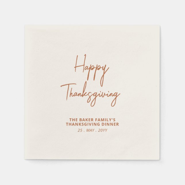 Brown Lettering Happy Thanksgiving Party Serviette (Vorderseite)