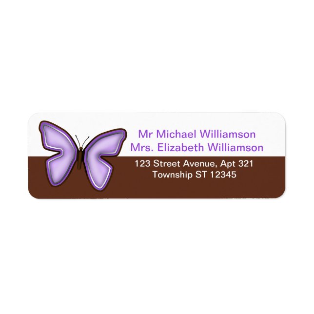 Brown & Lila Butterfly Address Labels (Vorne)