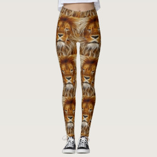 Brown Lion Head Print Leggings
