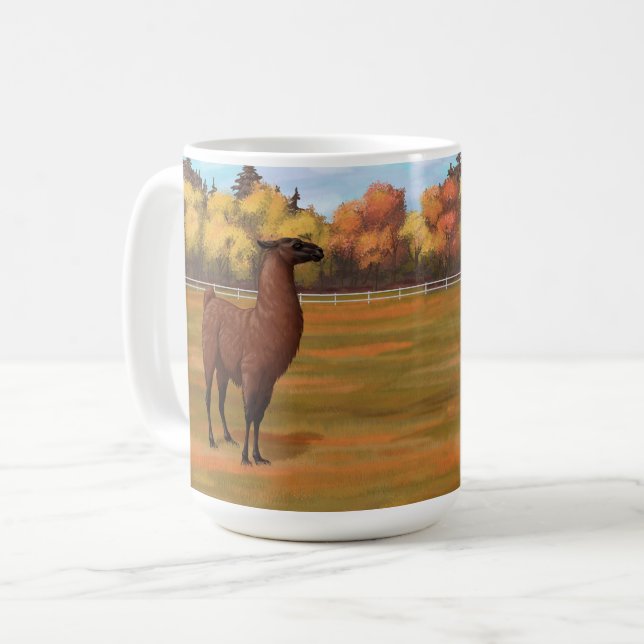 Brown Llama im Herbstweide Kaffeetasse (Vorderseite Links)