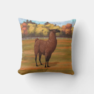 Brown Llama im Herbstweide Kissen