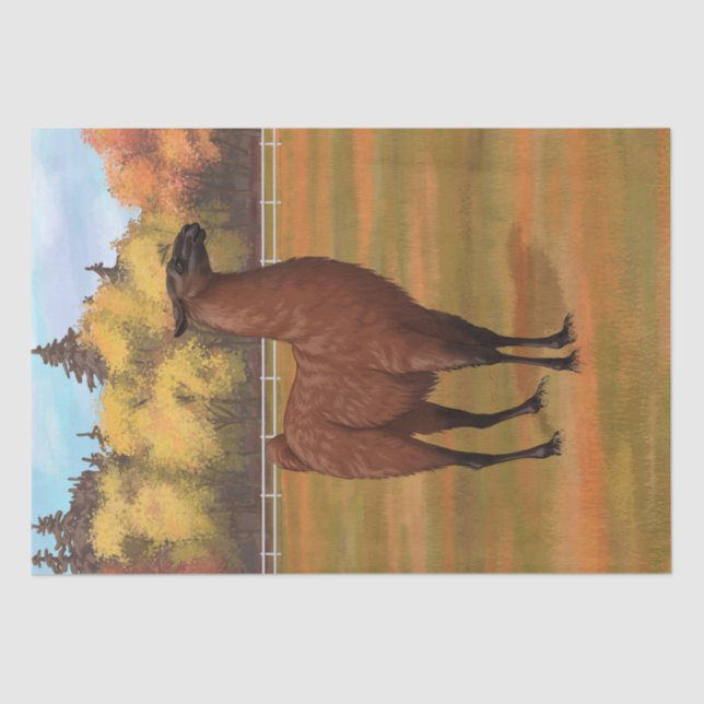 Brown Llama im Herbstweide Seidenpapier (Vorderseite)