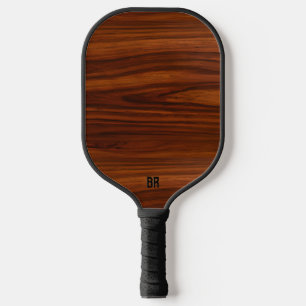 Brown Mahogany Wood Texture Monogram Pickleball Schläger