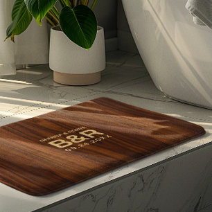 Brown Mahogany Wood Wedding Monogram Badematte