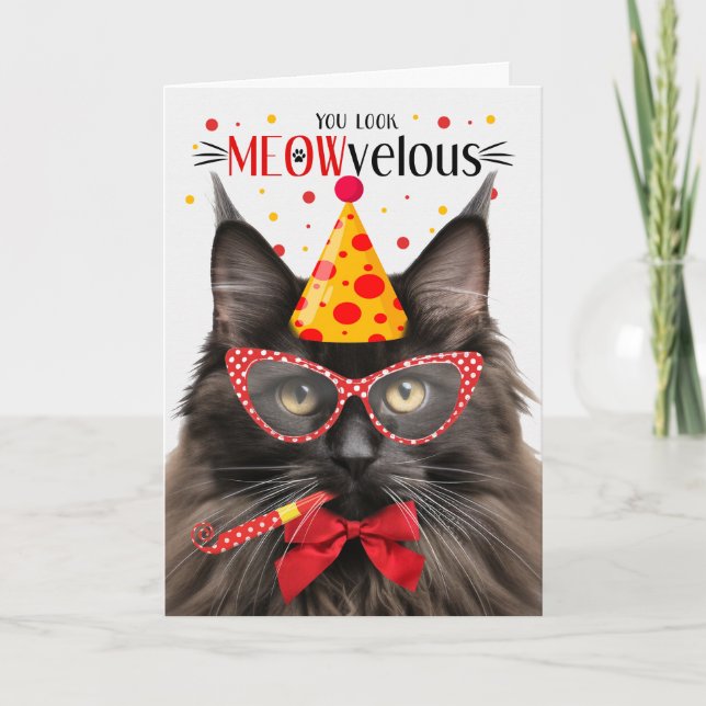 Brown Maine Coon Cat MEOWvelous Birthday Karte (Vorderseite)