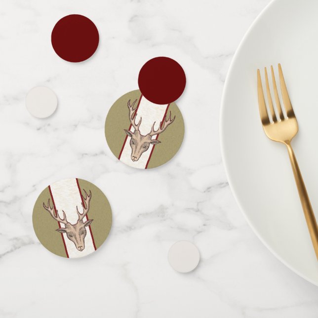 Brown Male Deer Head Big Antlers Tan Red White Konfetti (Gruppe)