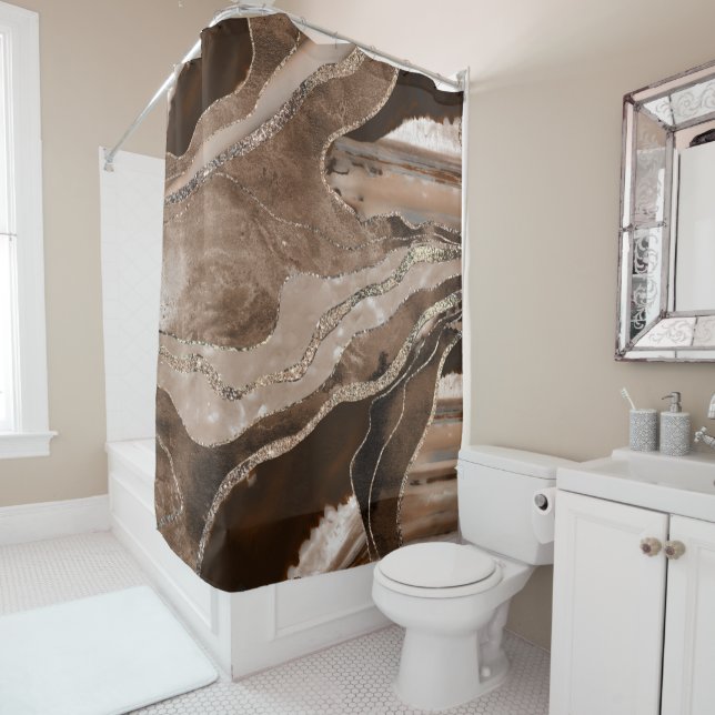 Brown Marble Agate Gold Glitzer Glam #1  Duschvorhang (Beispiel)