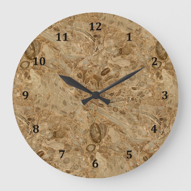 Brown Marble Fossil Große Wanduhr (Vorderseite)