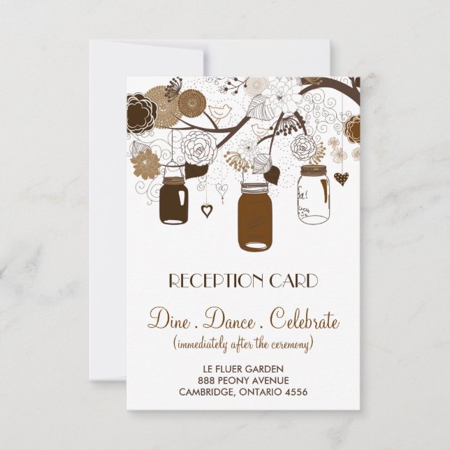 Brown Mason Jars und Blume fallen Empfang Card fal Einladung (Vorderseite)