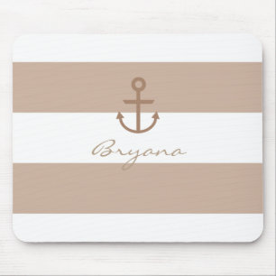 Brown Maulwurf & White Striped Anchor Mouse Pad Mousepad