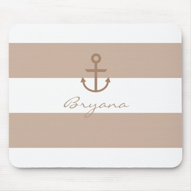 Brown Maulwurf & White Striped Anchor Mouse Pad Mousepad (Vorne)