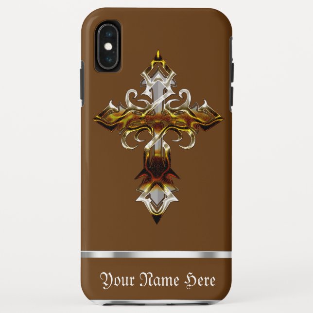 Brown Medieval Cross iPhone XS Max Case (Rückseite)