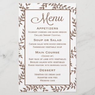 Brown Menu Floral Leaf Wasserfarbe - Hochzeitsfeie