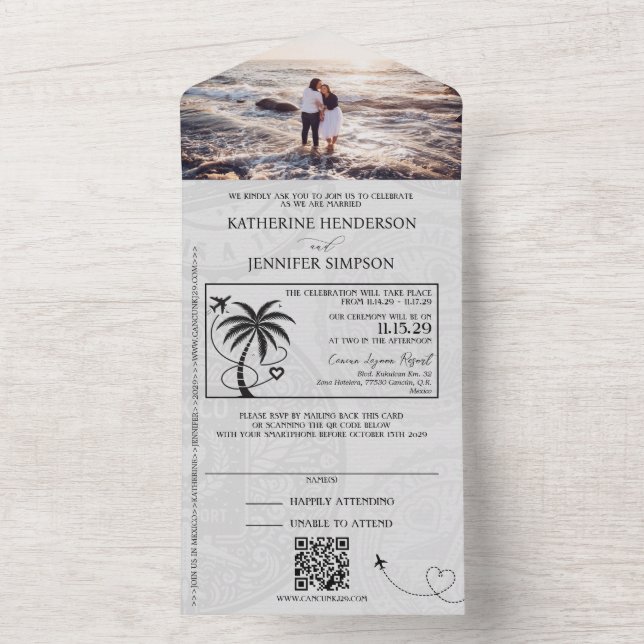 Brown Mexico Passport Wedding All In One Einladung (Innen Boden)
