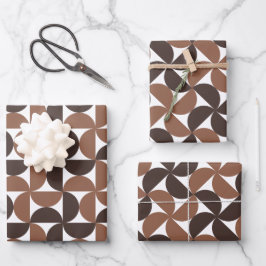 Brown Mid Century Modern Pattern Geschenkpapier Set