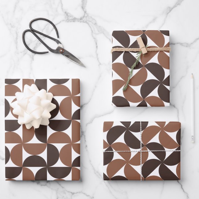 Brown Mid Century Modern Pattern Geschenkpapier Set (Vorderseite)