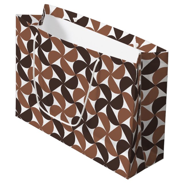 Brown Mid Century Modern Pattern Große Geschenktüte (Vorderseite Schrägansicht)