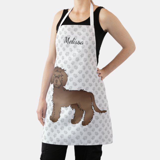 Brown Mini Goldendoodle Cartoon Dog & Name Schürze (InSitu)