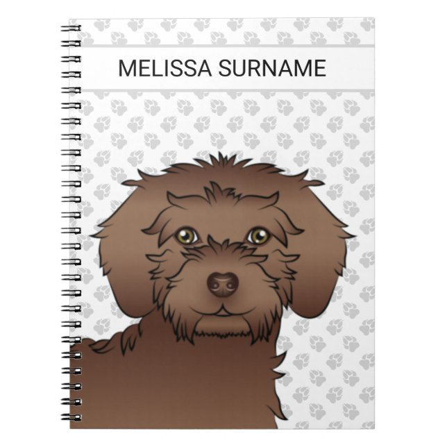 Brown Mini Goldendoodle Cartoon Dog & Text Notizblock (Vorderseite)