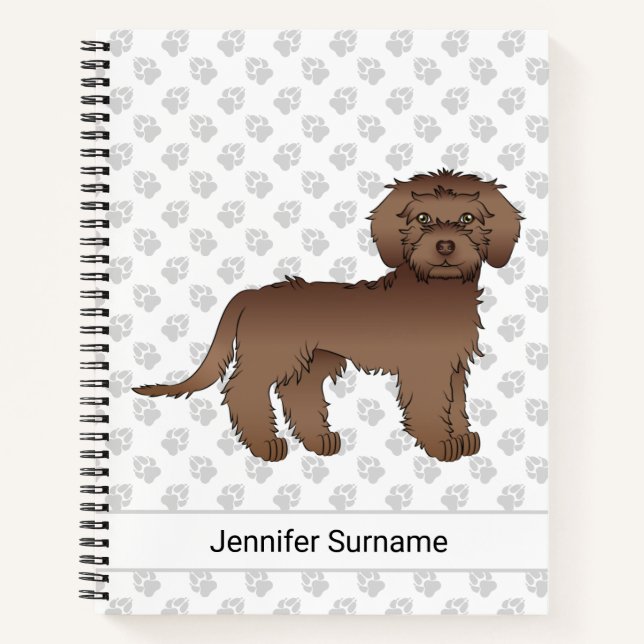 Brown Mini Goldendoodle Cartoon Dog & Text Notizbuch (Vorderseite)