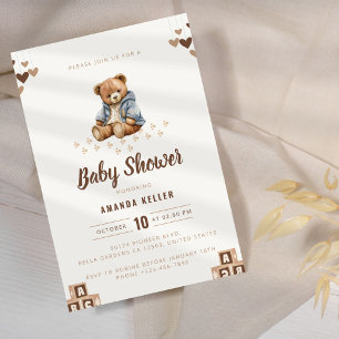Brown Minimalistisch Baby Bear Baby Dusche Einladung