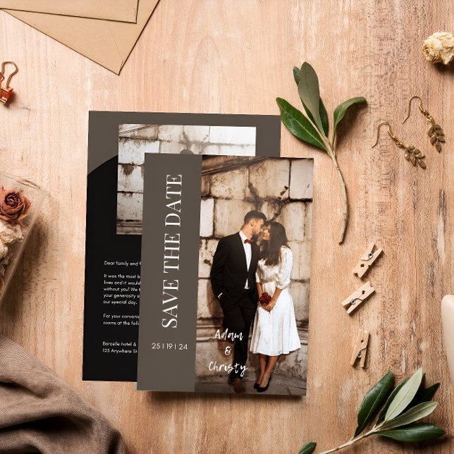 Brown Minimalistisch Black Foto Personalisiert Wed Einladung (Von Creator hochgeladen)