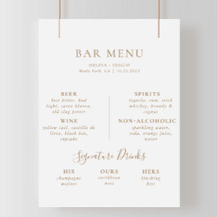 Brown Minimalistisch Calligraphy Wedding Bar Menu Poster